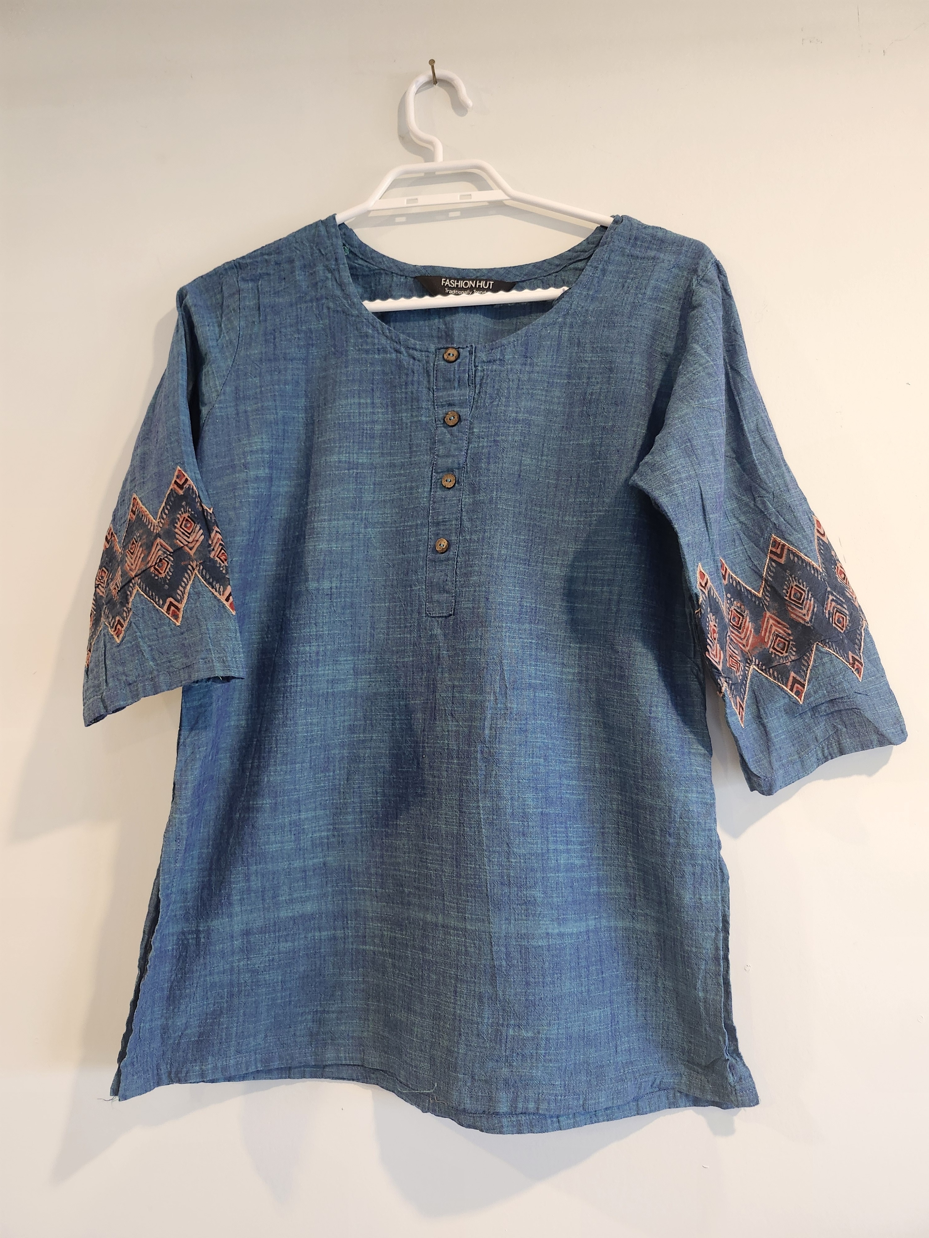 Blue Embroidered Indian Tunic Top
